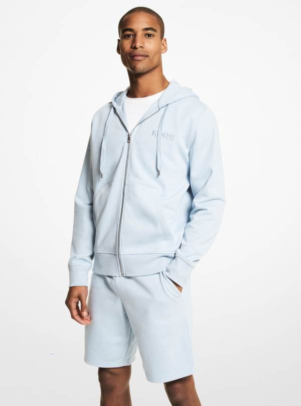 Panske Mikiny S Kapucňou Michael Kors Embroidered Logo Cotton Terry Zip-Up Svetlo Biele Modre - Oblecenie Michael Kors Nejlevnejsi | RTGZB-8704